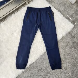 Blu Rock New York Soft Fleece Jogger Sweatpants Zipper Pockets. Heathered Navy.